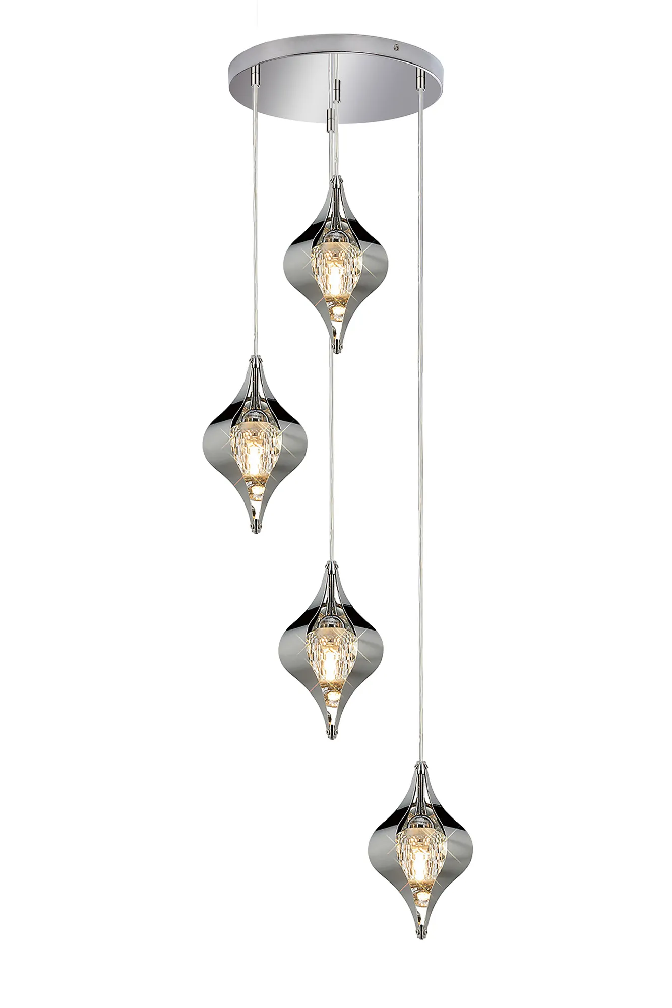 Amano 34cm Round Pendant, 4 Light Adjustable G9, Polished Chrome/Crystal IL31853CH  Diyas Amano